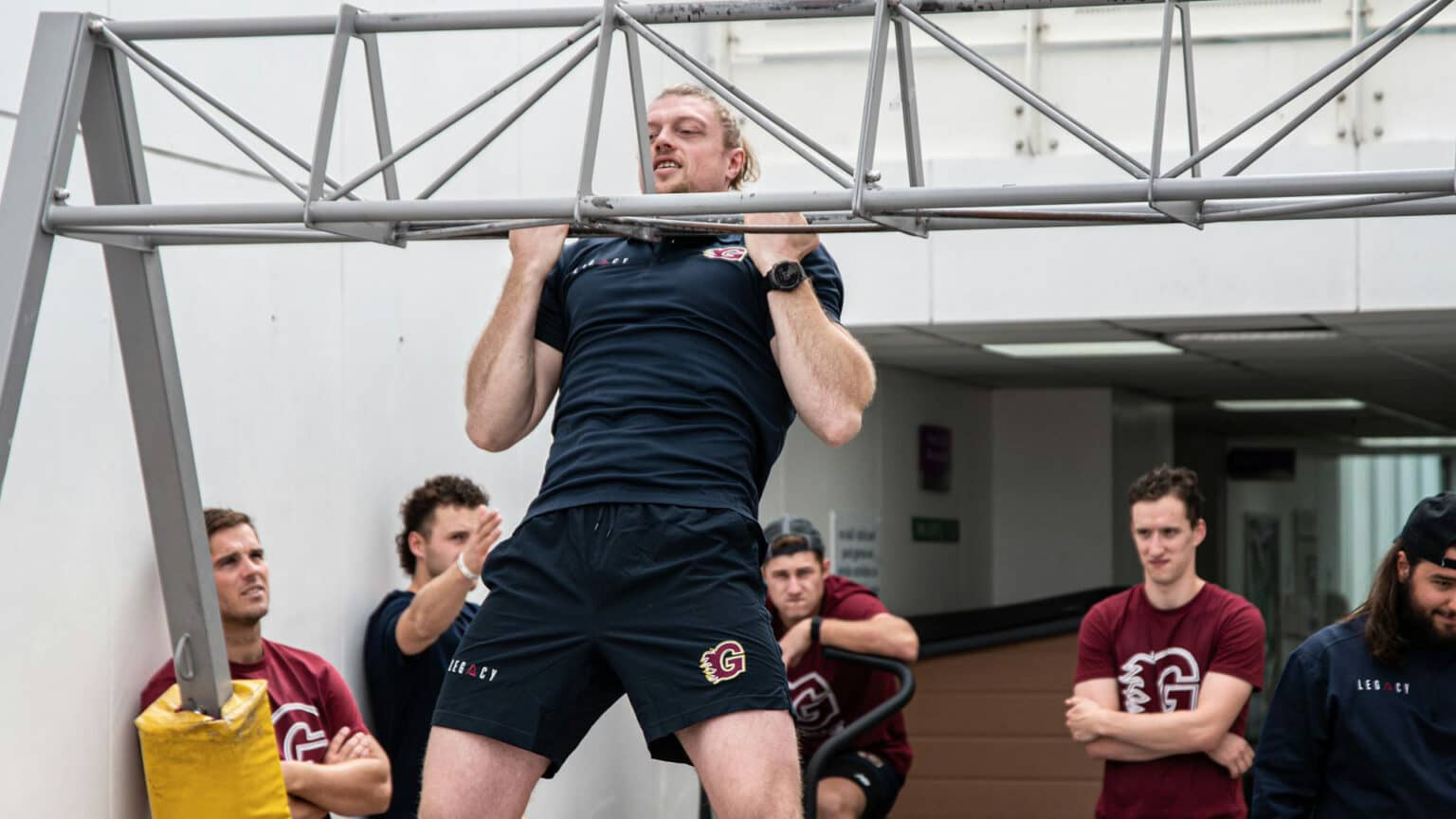 Guildford Flames players completing a simple warm up for ice hockey